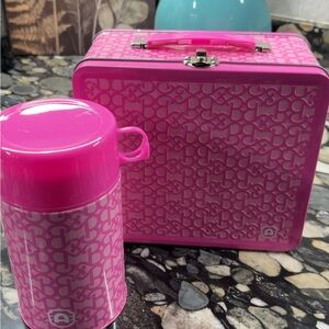 Pink BARBIE tin Lunchbox and Thermos Set